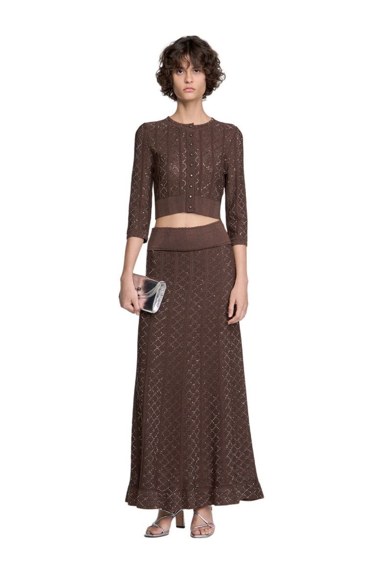 Strass knit cropped cardigan, Alternate, color, Brown