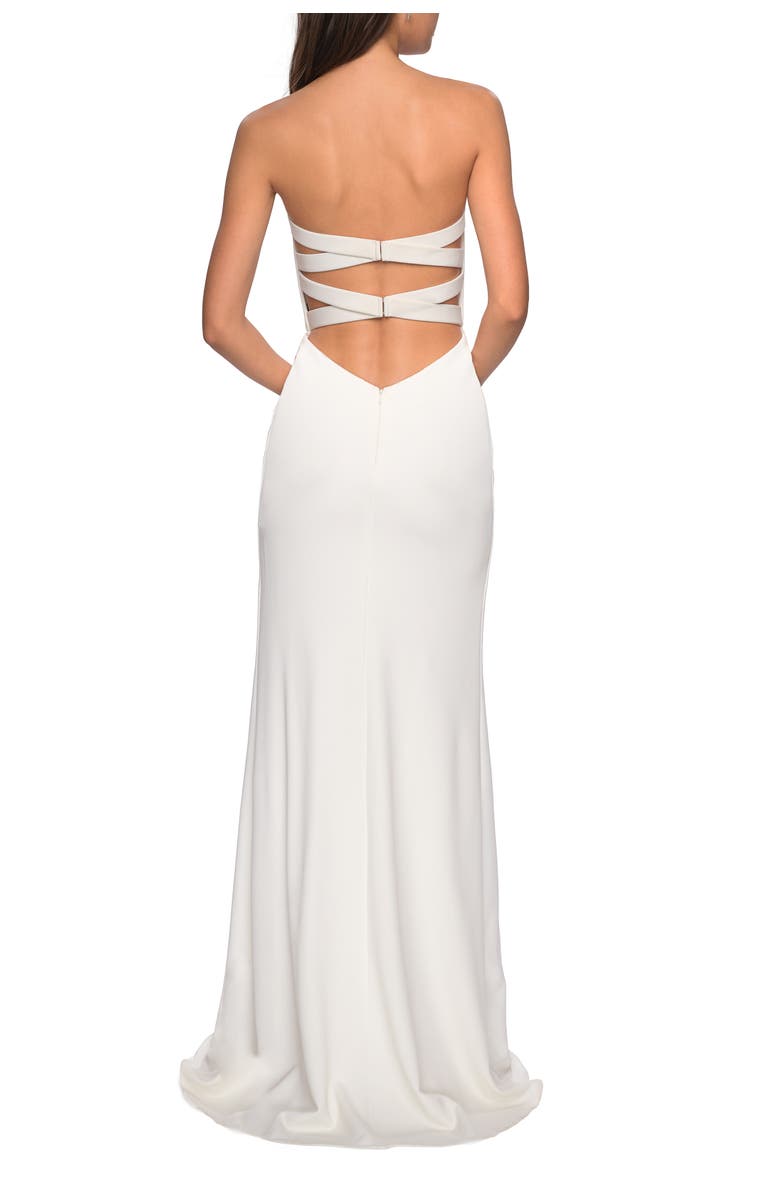 La Femme Simple Strapless Prom Dress with Double Strap Back, Alternate, color, White