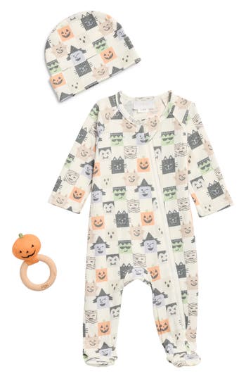 Toby Halloween Check Footie, Cap & Rattle Set In Animal Print