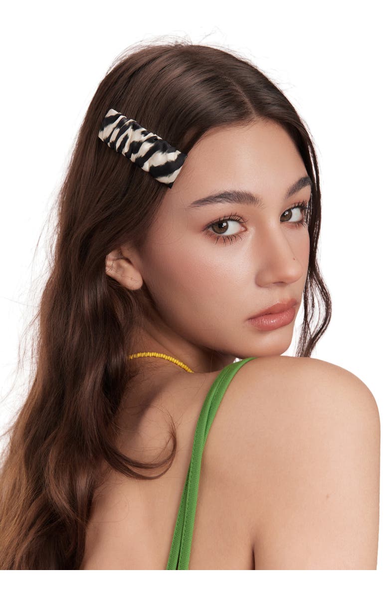 OLAH Zyra Silk Hair Barrette Clip, Alternate, color, Black & White
