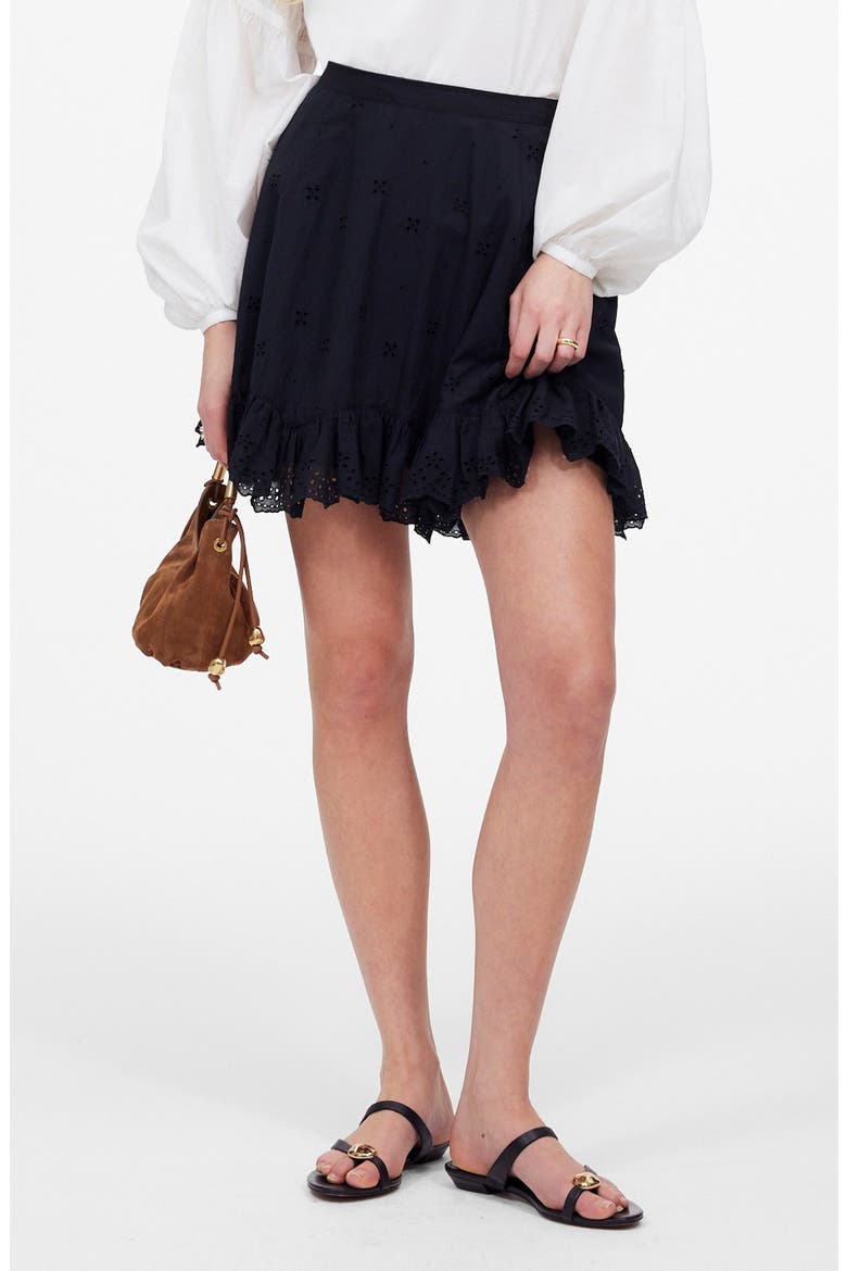 Cotton Voile Eyelet Miniskirt, Main, color, JET BLACK