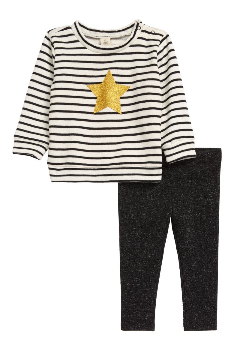 Sparkle Cozy Two-Piece Set, Main, color, IVORY EGRET BLACK STRIPE