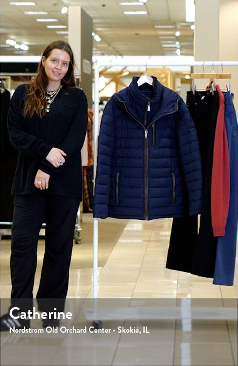 Quilted Water Resistant Hooded Puffer Jacket with Faux Shearling Lined Bib, sales video thumbnail