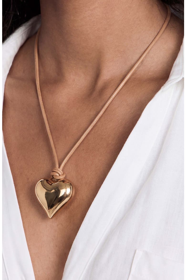 Puffy Heart Pendant Necklace, Alternate, color, TAN AND GOLD