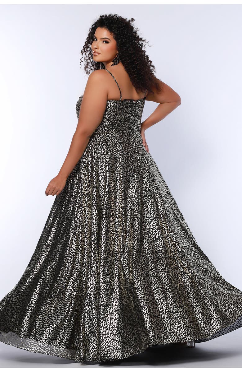 Sydney's Closet Animal Print Spaghetti Strap Plus Size A-Line Gown, Alternate, color, Animal Print