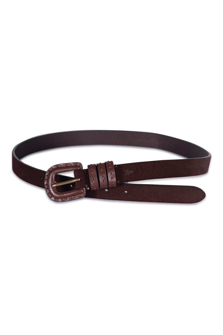 Topstitched Leather Belt, Alternate, color, BROWN