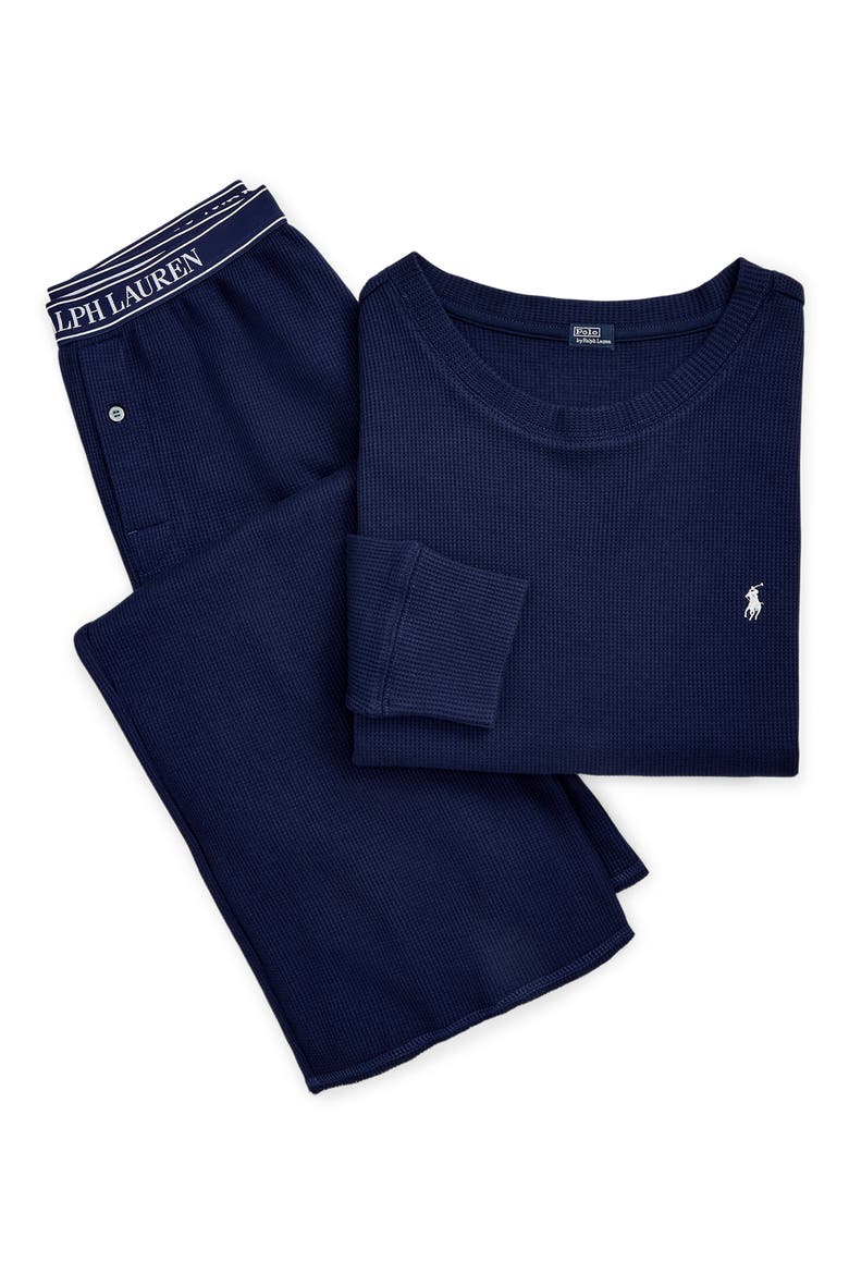 Stretch Cotton Blend Thermal Pajamas, Alternate, color, NAVY