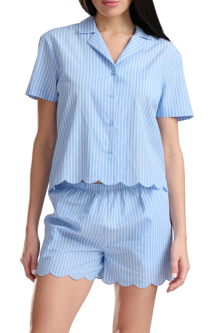 Scallop Cotton Poplin Pajamas, Alternate, color, HYDRANGEA