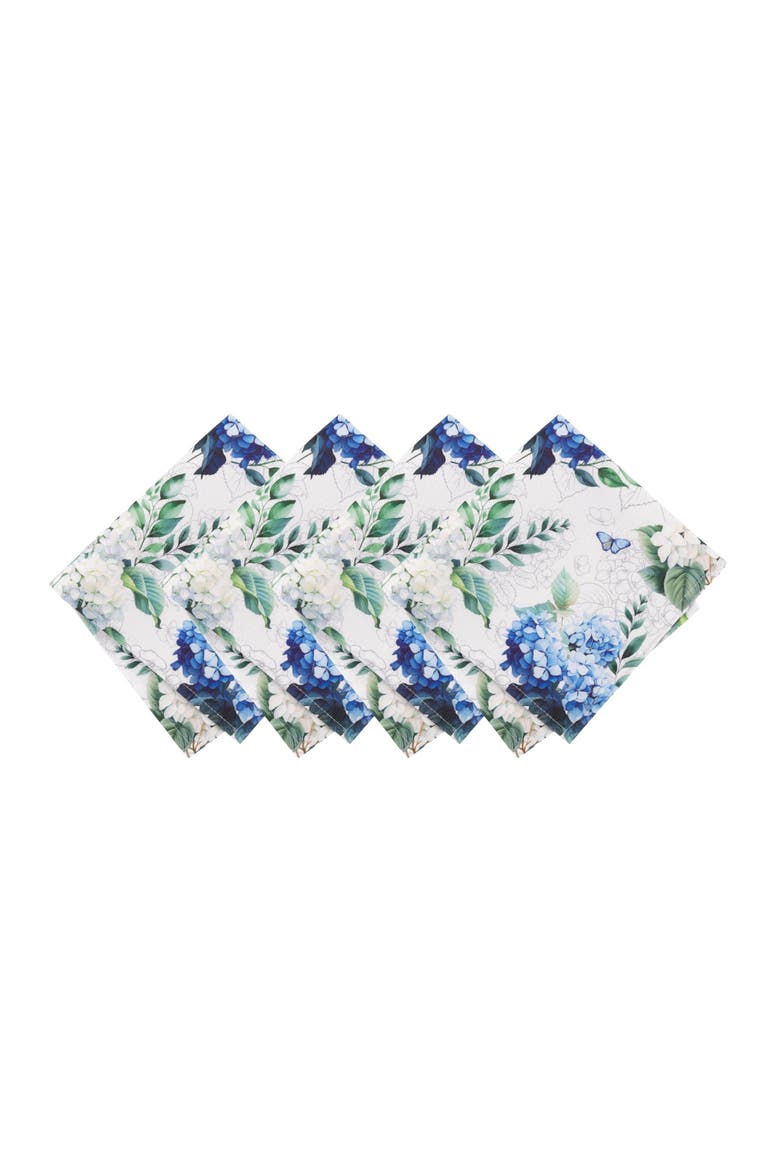 Hydrangea Bloom Floral Dinner Napkins Set of 4 Multicolor - 17"W x 17"L, Main, color, Multicolor