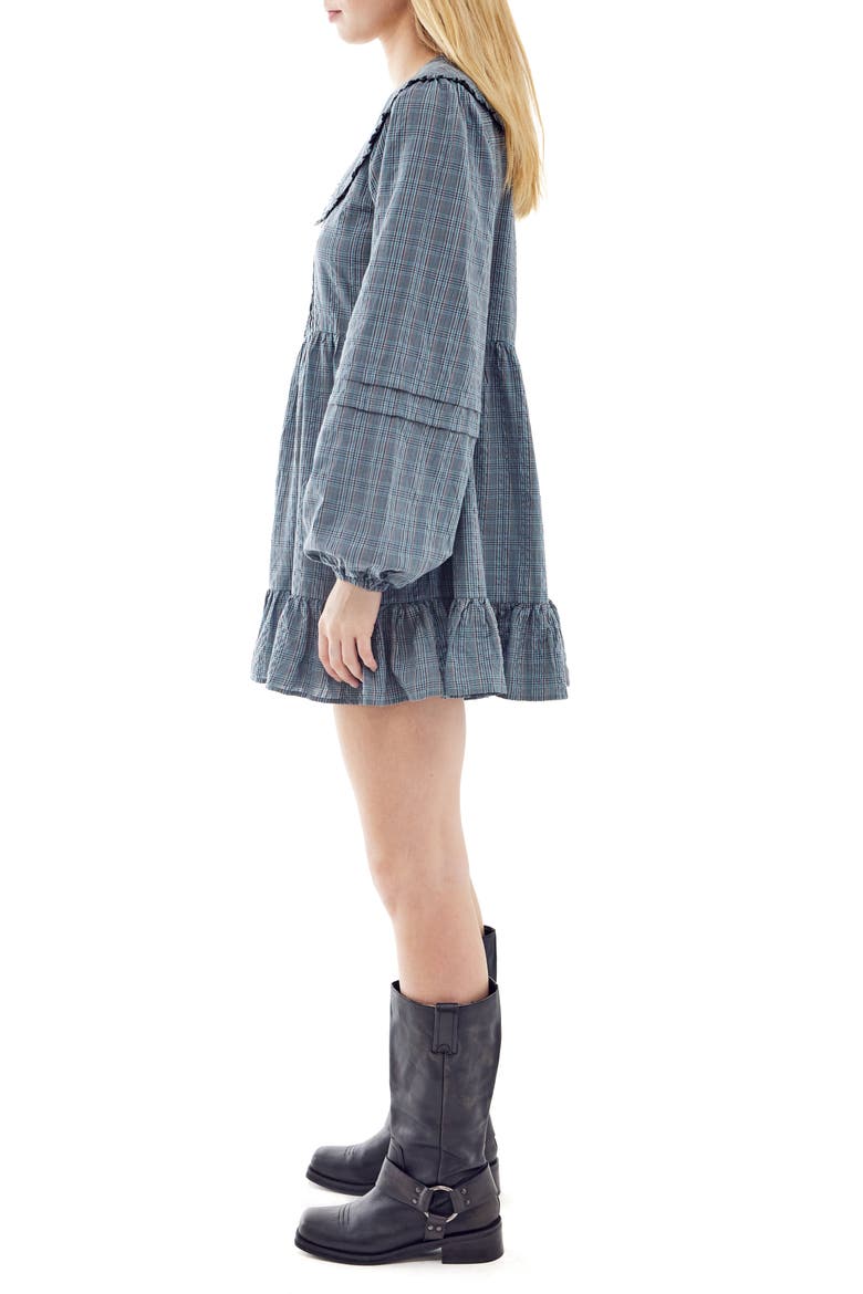 Plaid Long Sleeve Cotton Minidress, Alternate, color, BLUE