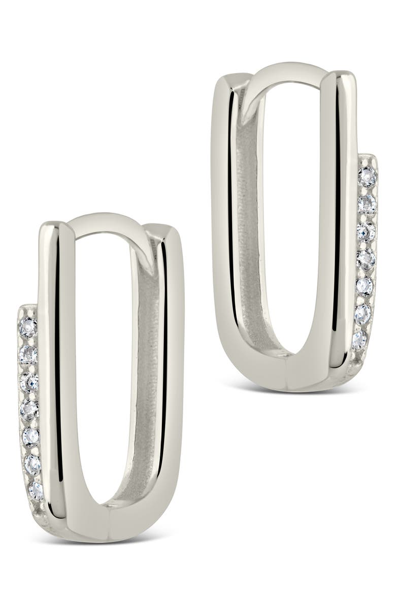 Sterling Forever CZ Pavé Hoop Earrings, Alternate, color, Silver