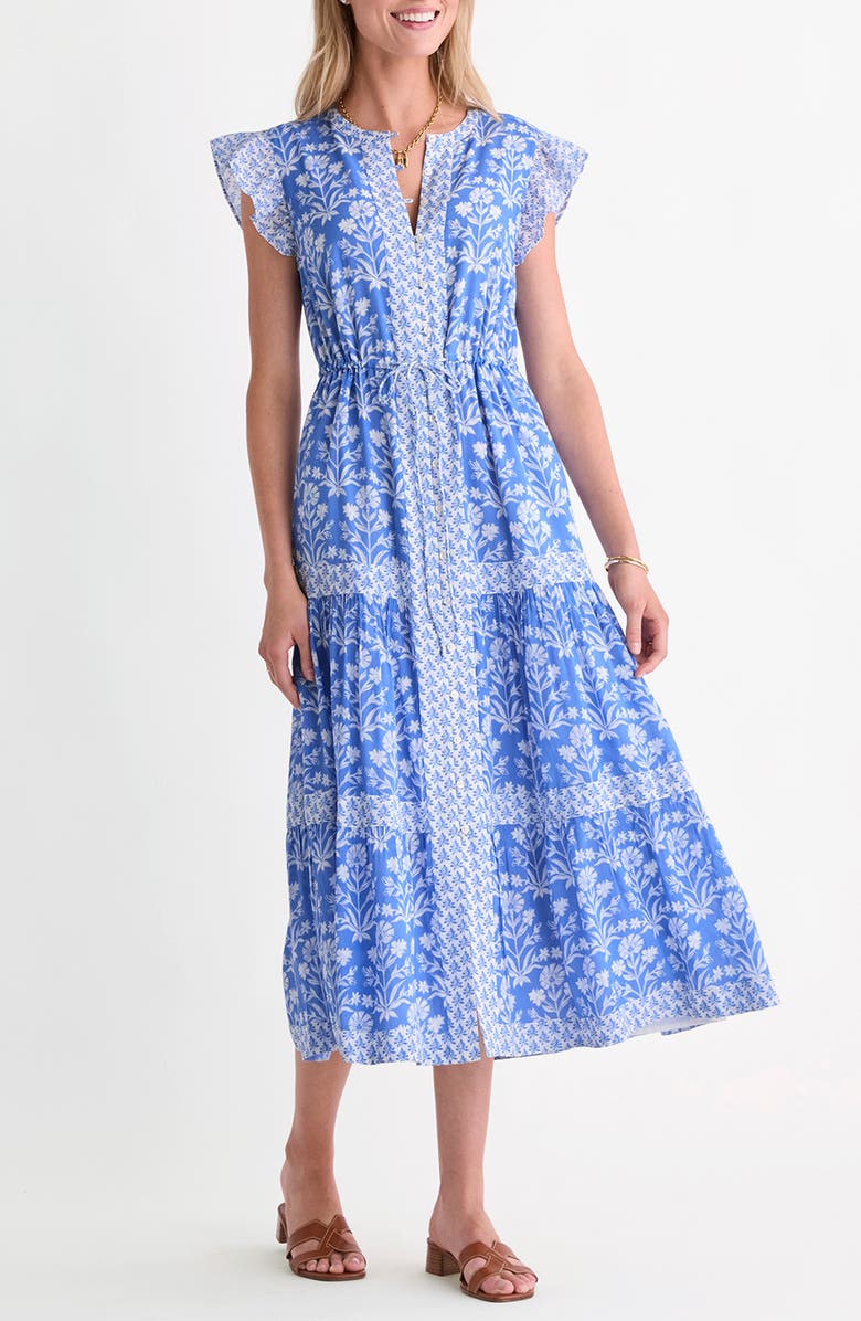 vineyard vines Abigail Floral Tie Waist Cotton Blend Voile Dress, Main, color, Floral Breaker Blue