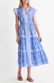 vineyard vines Abigail Floral Tie Waist Cotton Blend Voile Dress