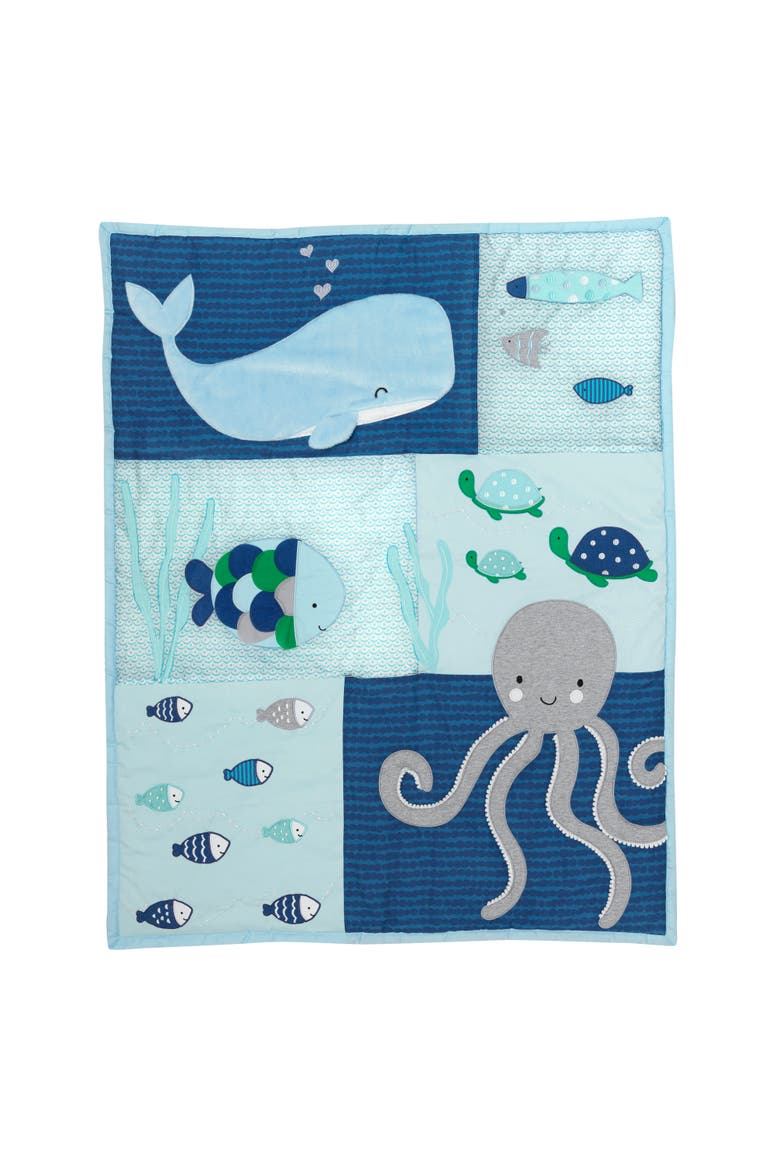 Oceania Whale with Octopus and Fish Nautical Ocean 6-Piece Nursery Baby Crib Bedding Set, Alternate, color, Blue