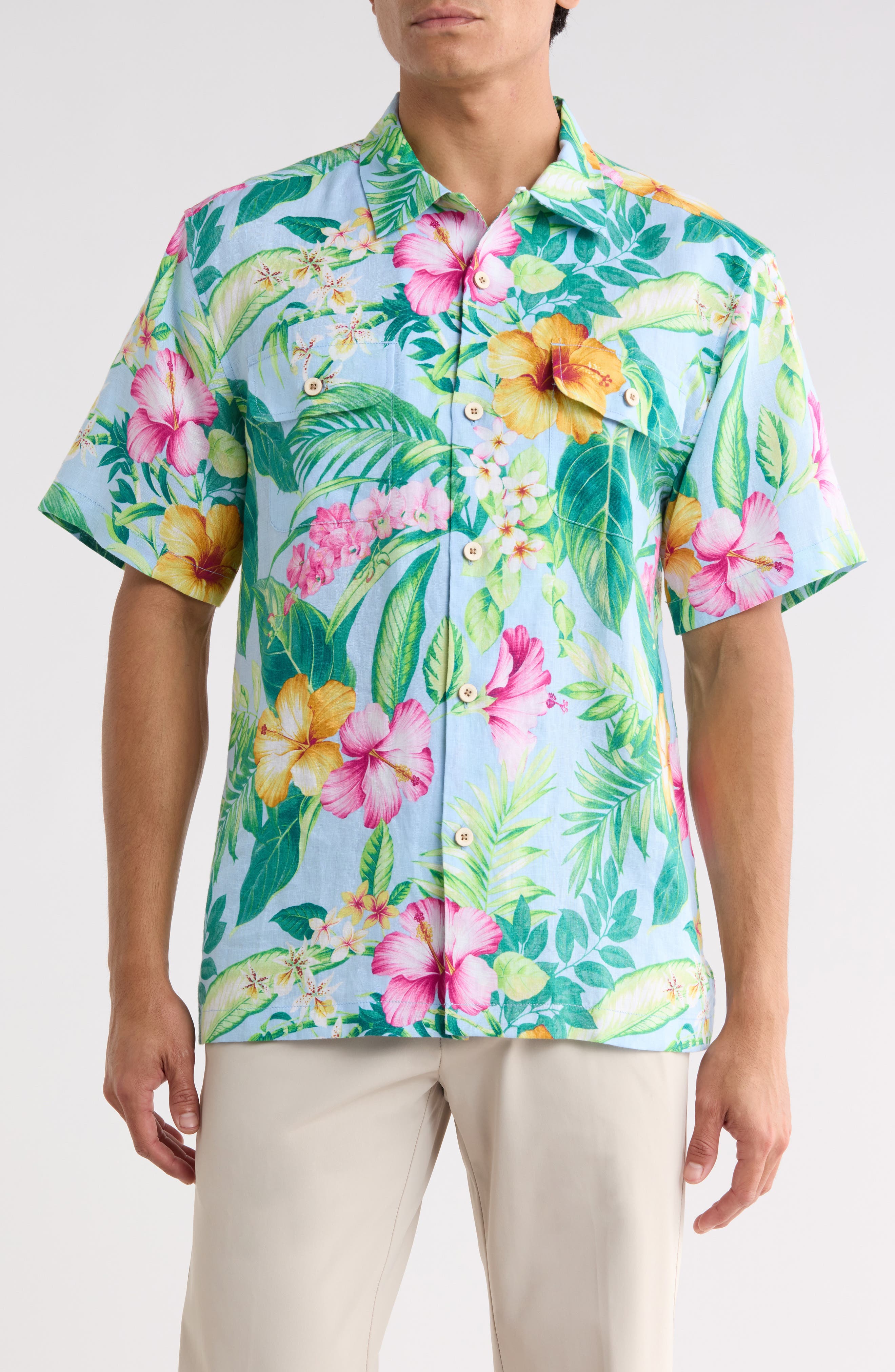 Hibiscus Heritage Linen Button-Up Shirt