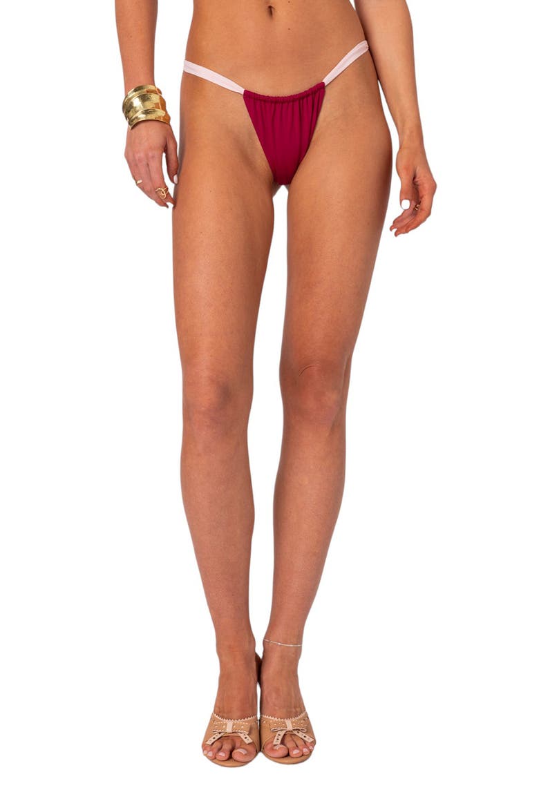 Leanna Contrast String Bikini Bottoms, Main, color, BURGUNDY