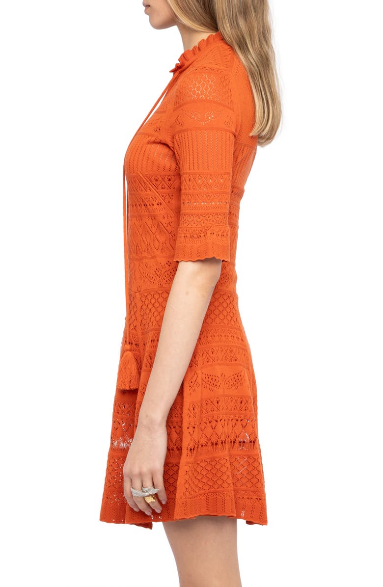 Zadig & Voltaire Memphis Cotton Pointelle Dress, Alternate, color, Tangerine