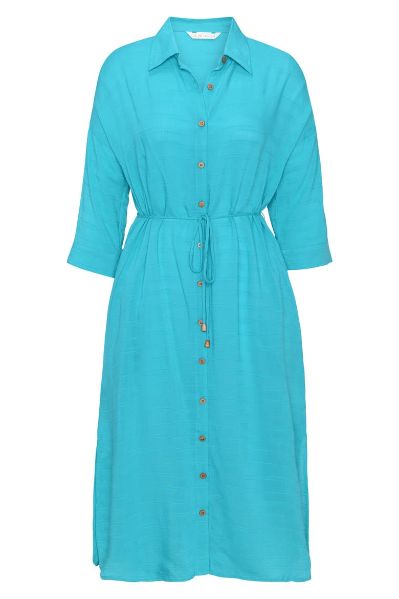 Sea Cover Button-Up Cover-Up Dress, Alternate, color, TEAL