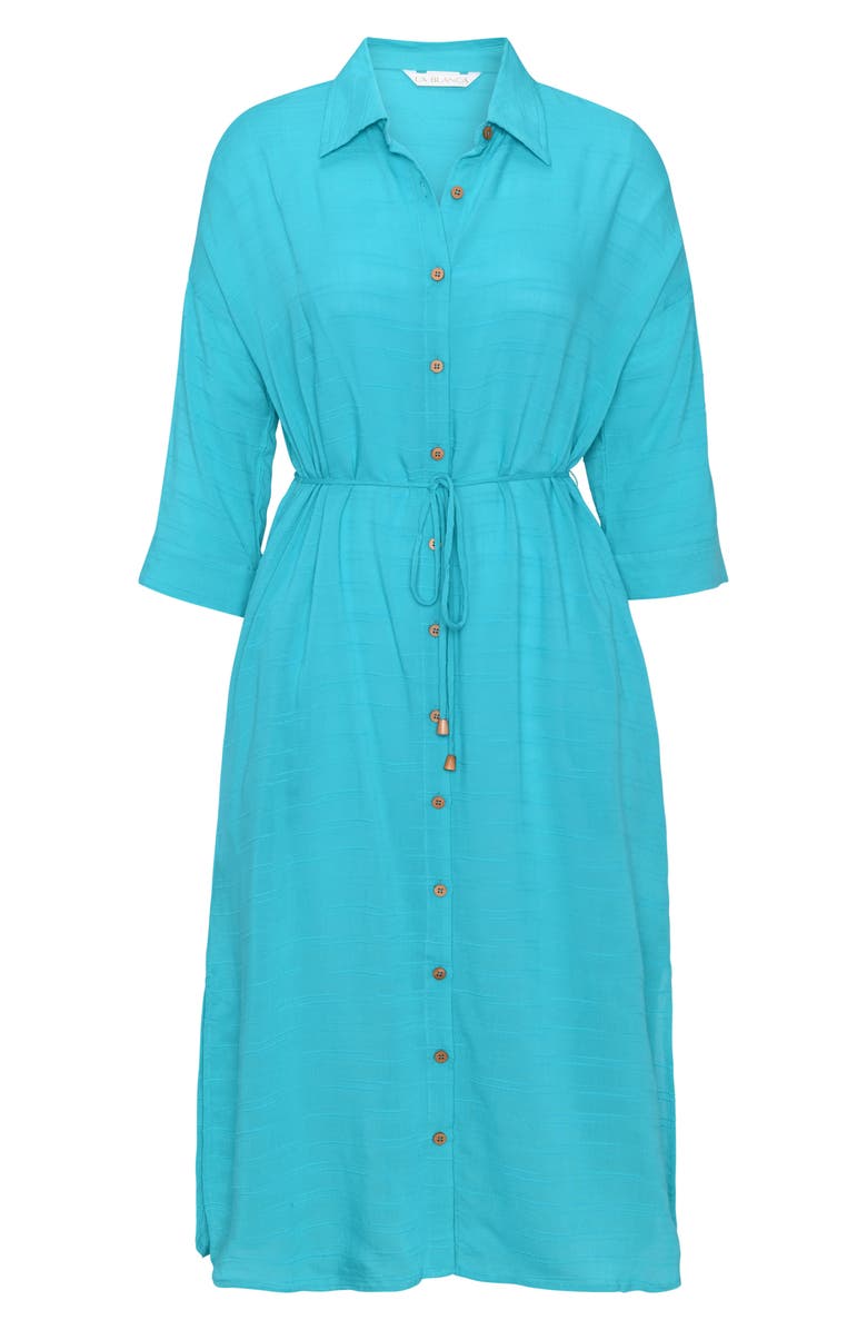 La Blanca Sea Cover Button-Up Cover-Up Dress, Alternate, color, Teal
