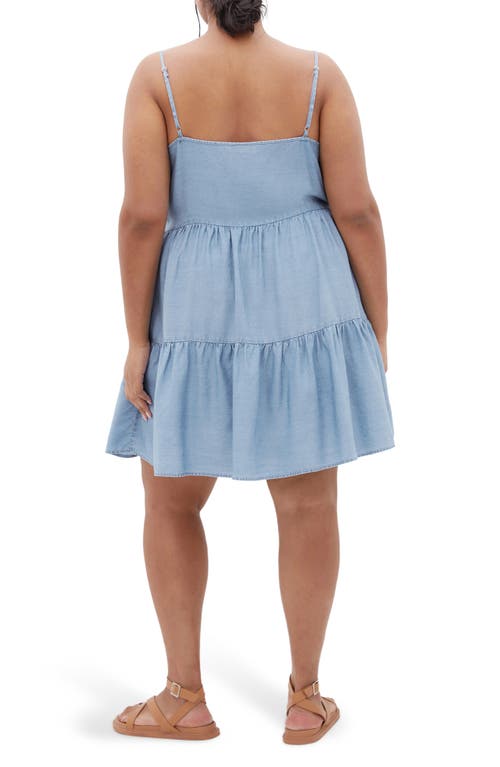 City Chic Sweet Tiers Sleeveless Denim Dress In Blue
