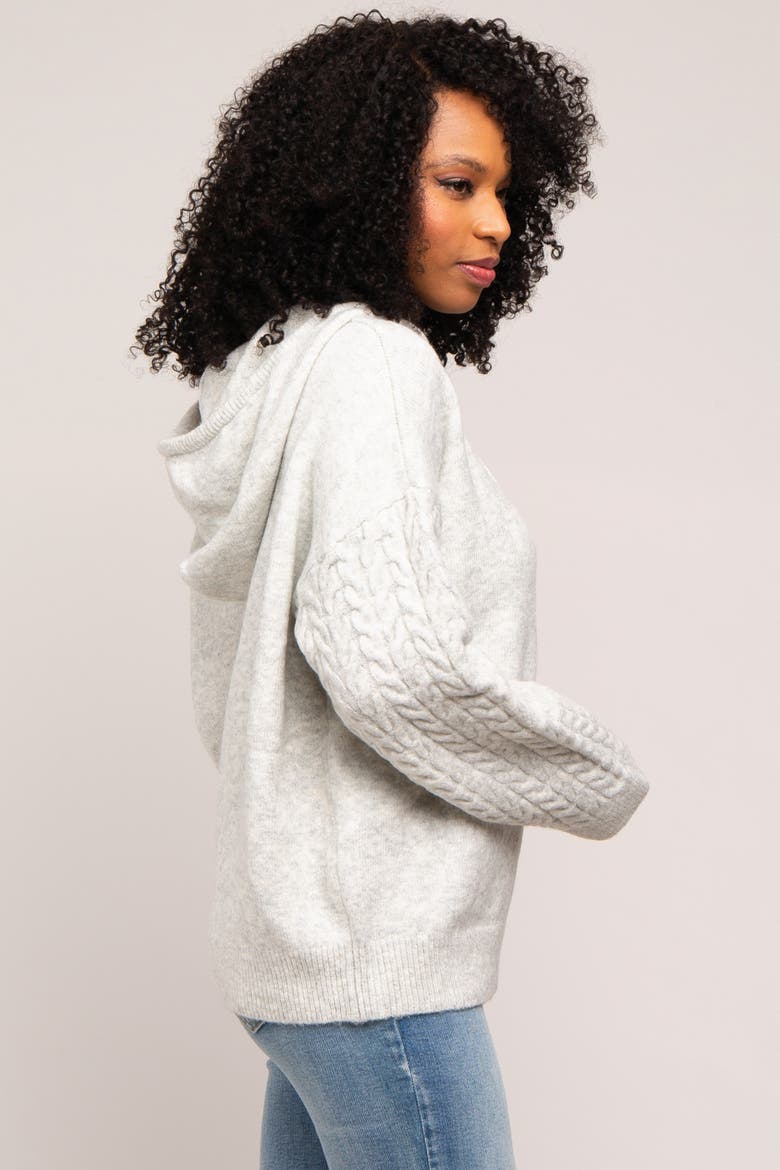 Mixed Knit Hooded Sweater, Alternate, color, Grey
