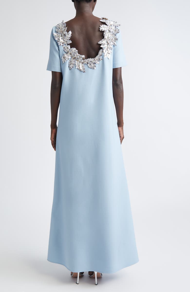Oscar de la Renta Sequin Leaf Embellished Gown, Alternate, color, Soft Blue