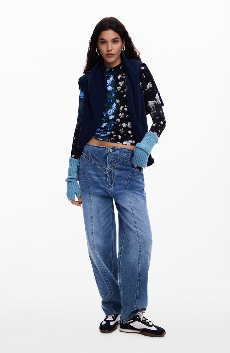 Desigual Floral Print Long Sleeve Shirt, Alternate, color, Black