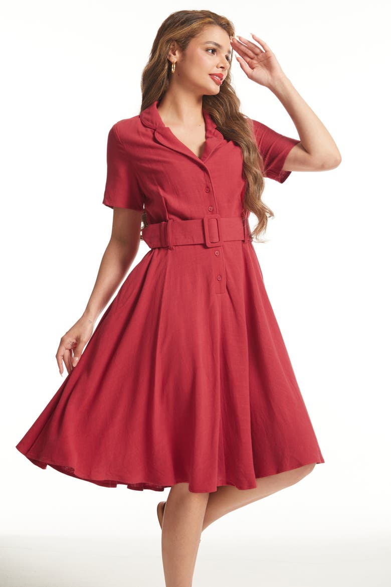 Rustic Elegance Fit & Flare Shirt Dress, Main, color, Vintage Red