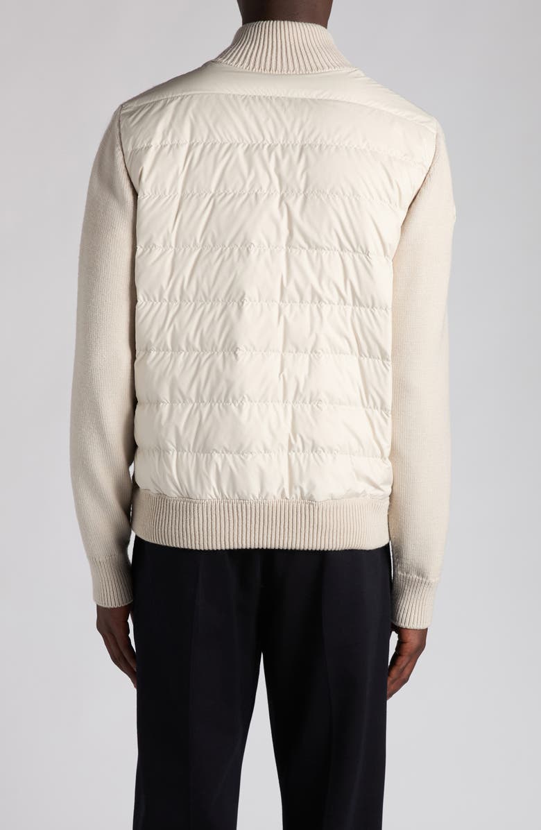 Moncler Wool Knit & Quilted Down Cardigan, Alternate, color, Soft Beige