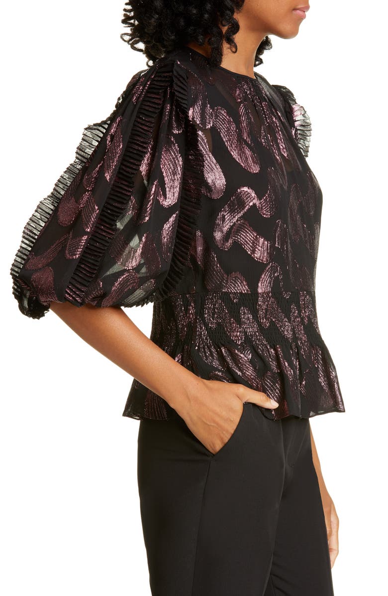 Rebecca Taylor Short Sleeve Lurex Top, Alternate, color,