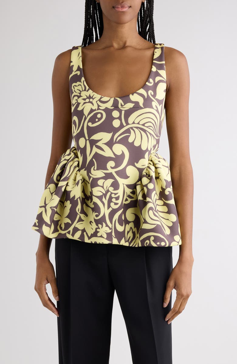 Dries Van Noten Caylo Historical Floral Scuba Knit Top, Main, color, Taupe