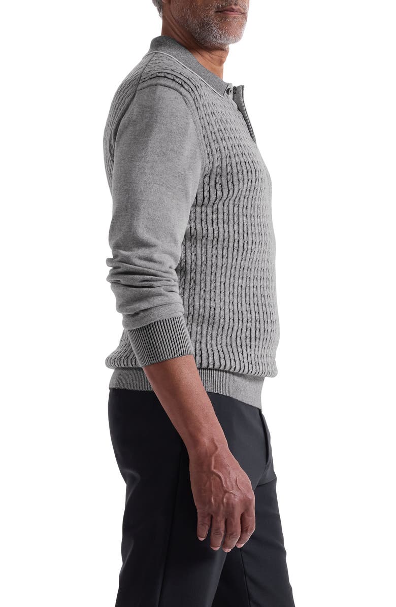 Bugatchi Cable Stitch Cotton Blend Polo Sweater, Alternate, color, Black