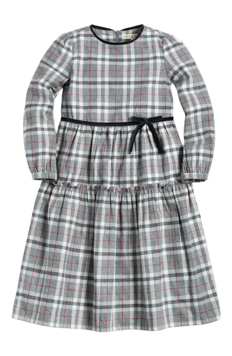 Hope & Henry Baby Girls' Tiered Flannel Dress, Infant, Main, color,