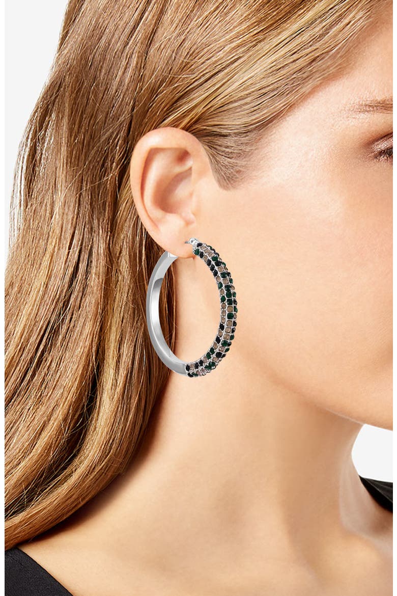 Pavé Hoop Earrings, Alternate, color, SILVER TONE