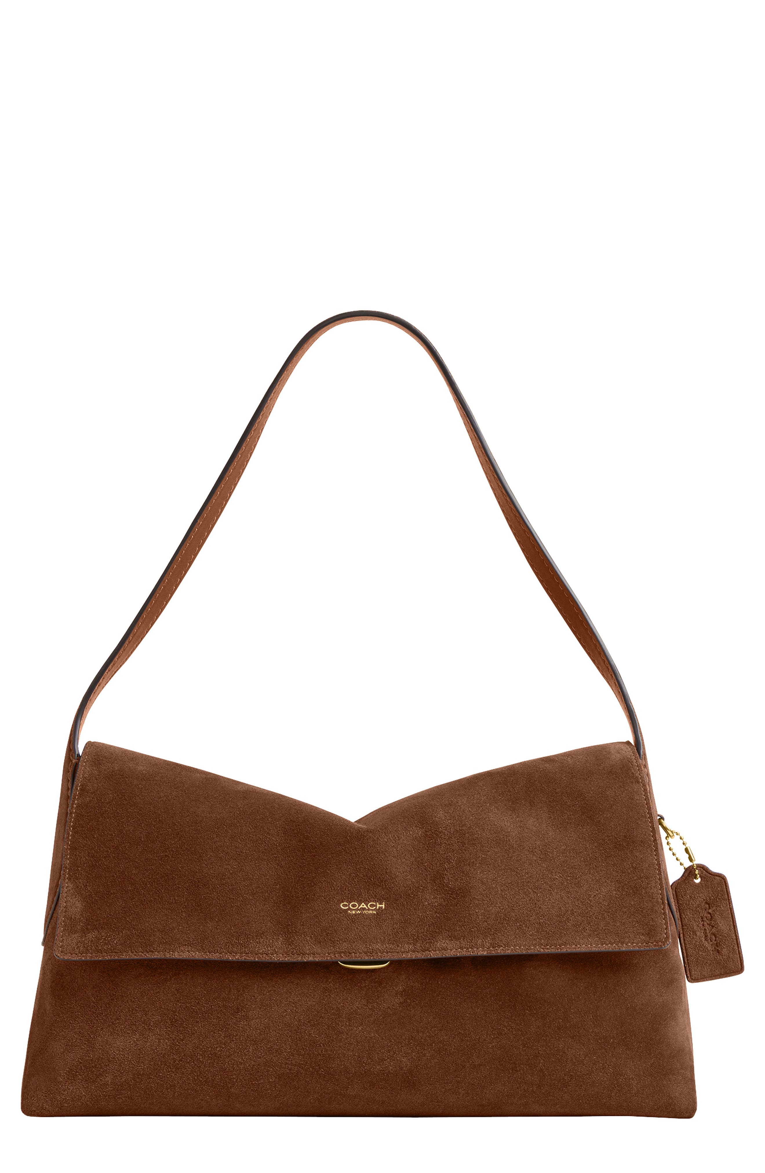 COACH Chelsea 36 Suede Shoulder Bag, Main, color, Warm Brown