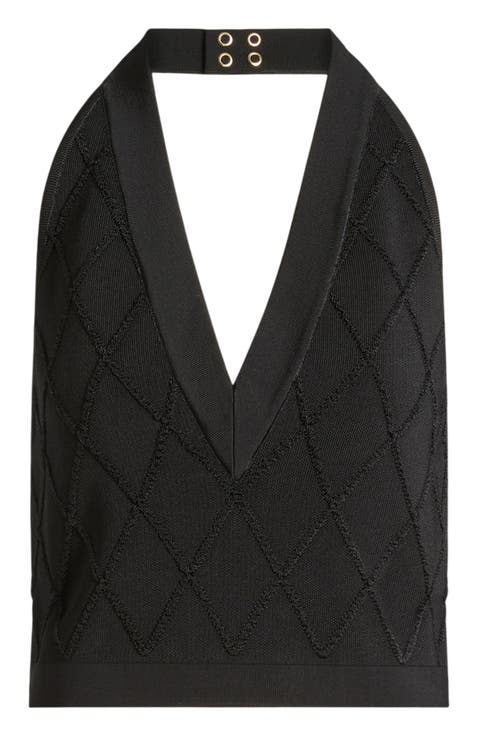 Quilted knit halterneck top