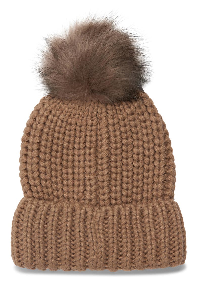 Saltburn Faux Fur Pom Beanie, Alternate, color, MINK