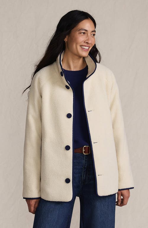 Lands' End High Pile Fleece Reversible Mixed Media Long Jacket In Blue