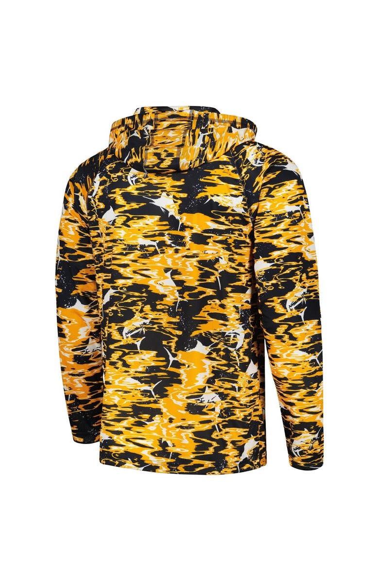 Columbia Men's Columbia Navy West Virginia Mountaineers PFG Terminal Tackle Omni-Shade Rippled Long Sleeve Hooded T-Shirt, Alternate, color,