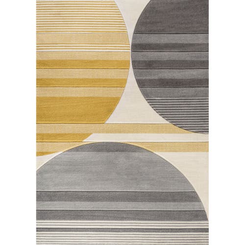 Jonathan Y Nicky Geometric Striped Circles Area Rug In Gray/yellow/cream