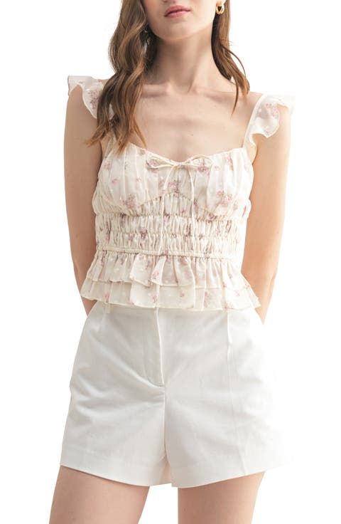 Floral Swiss Dot Ruffle Detail Camisole