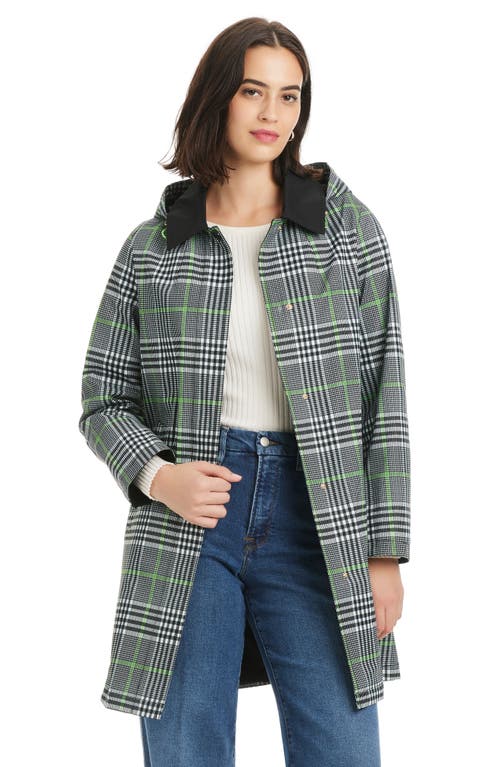 Kate Spade New York Plaid Short Rain Coat In Gray