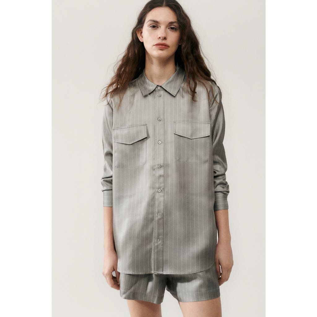 Silk Laundry Twill Boyfriend Shirt Moon Pinstripe In Moon Pinstripe