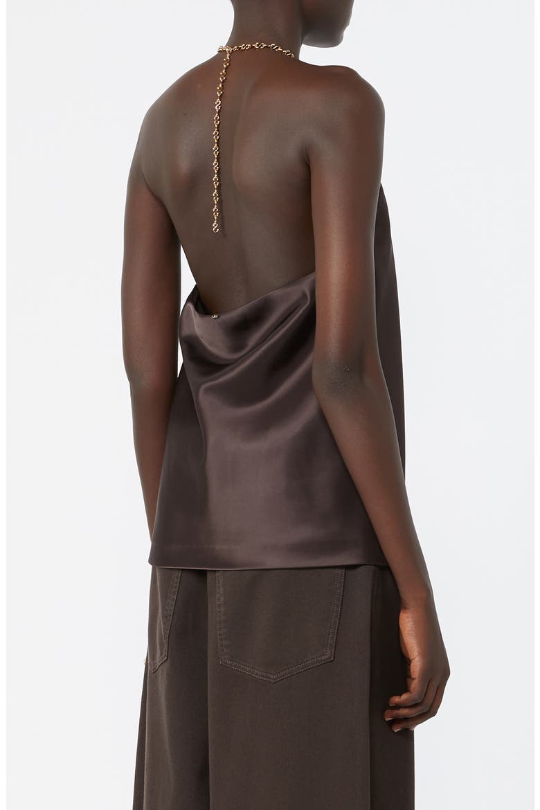 Shiny Satin Halter Top, Alternate, color, CHOCOLATE