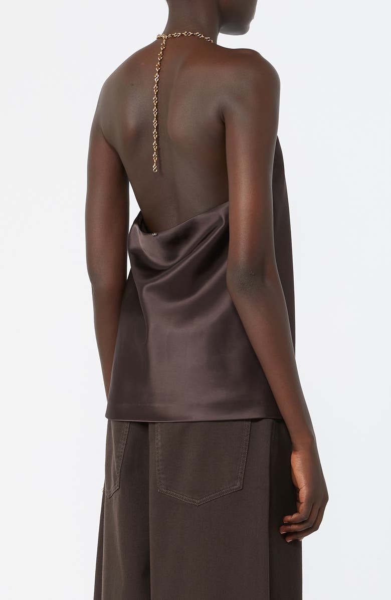 SPORTMAX Shiny Satin Halter Top, Alternate, color, Chocolate