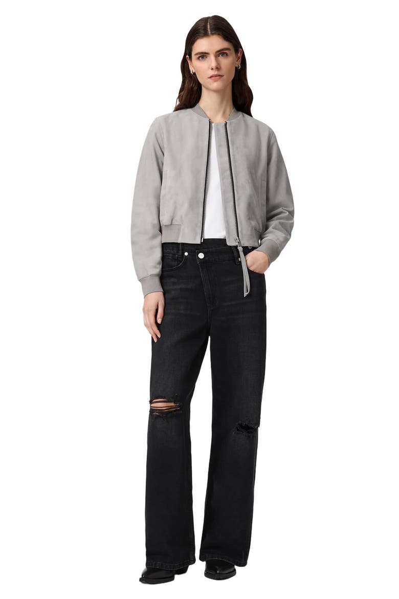 Orten Suede Bomber Jacket, Alternate, color, LIGHT GREY