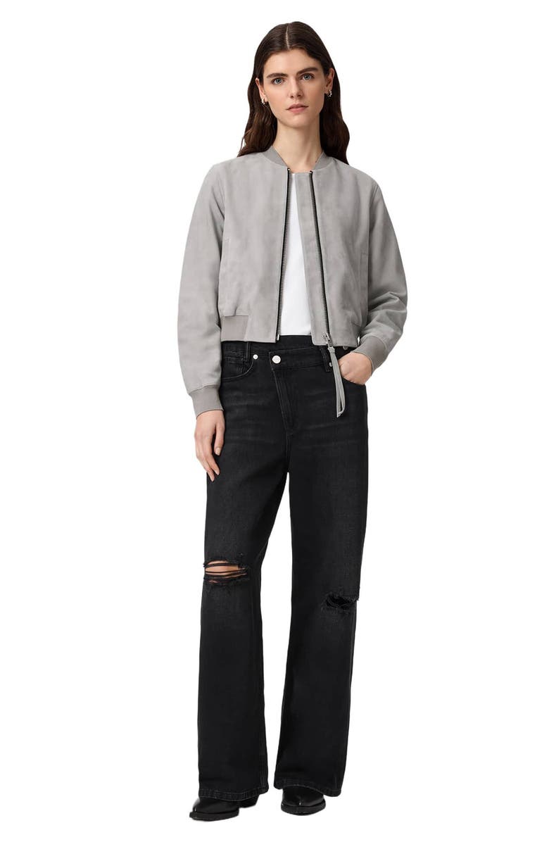 AllSaints Orten Suede Bomber Jacket, Alternate, color, Light Grey