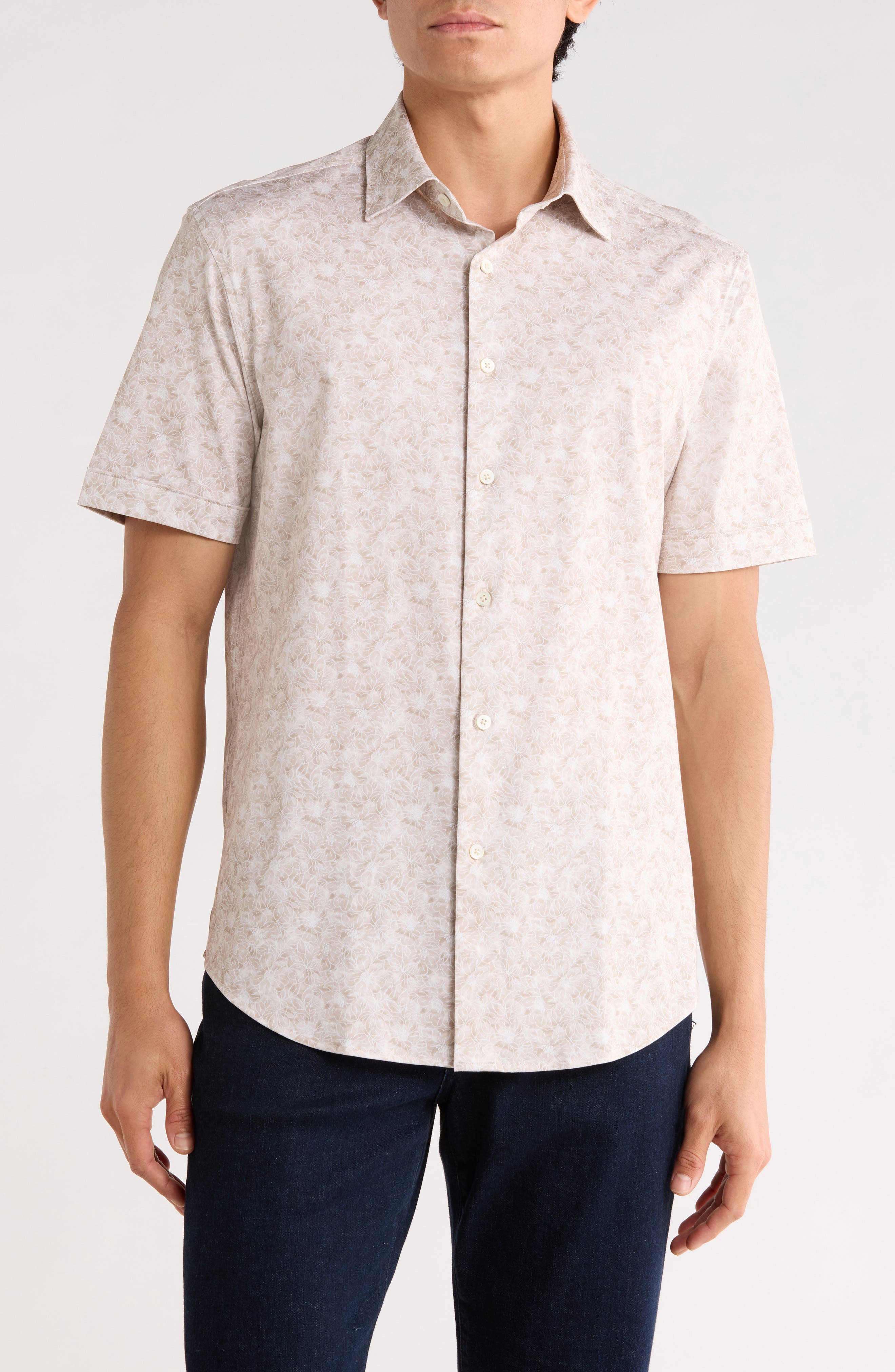 Bugatchi Abstract Print Stretch Cotton Short Sleeve Button-Up Shirt