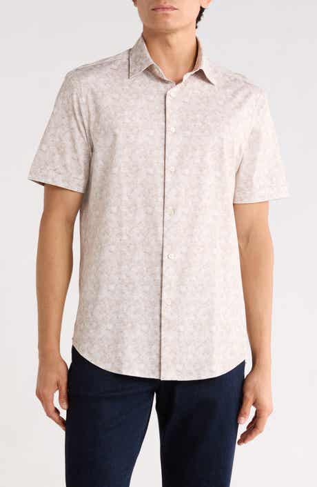 Bugatchi Abstract Print Stretch Cotton Short Sleeve Button-Up Shirt