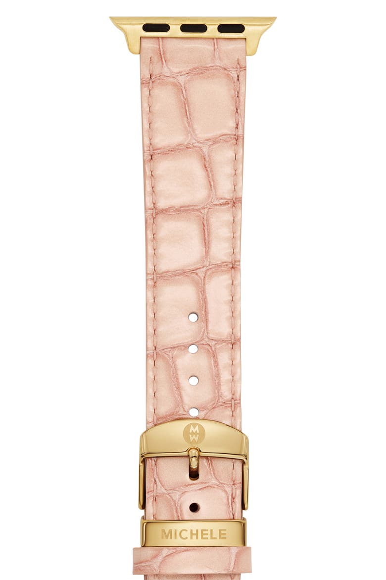 Croc Embossed Leather 20mm Apple Watch® Watchband, Main, color, PINK